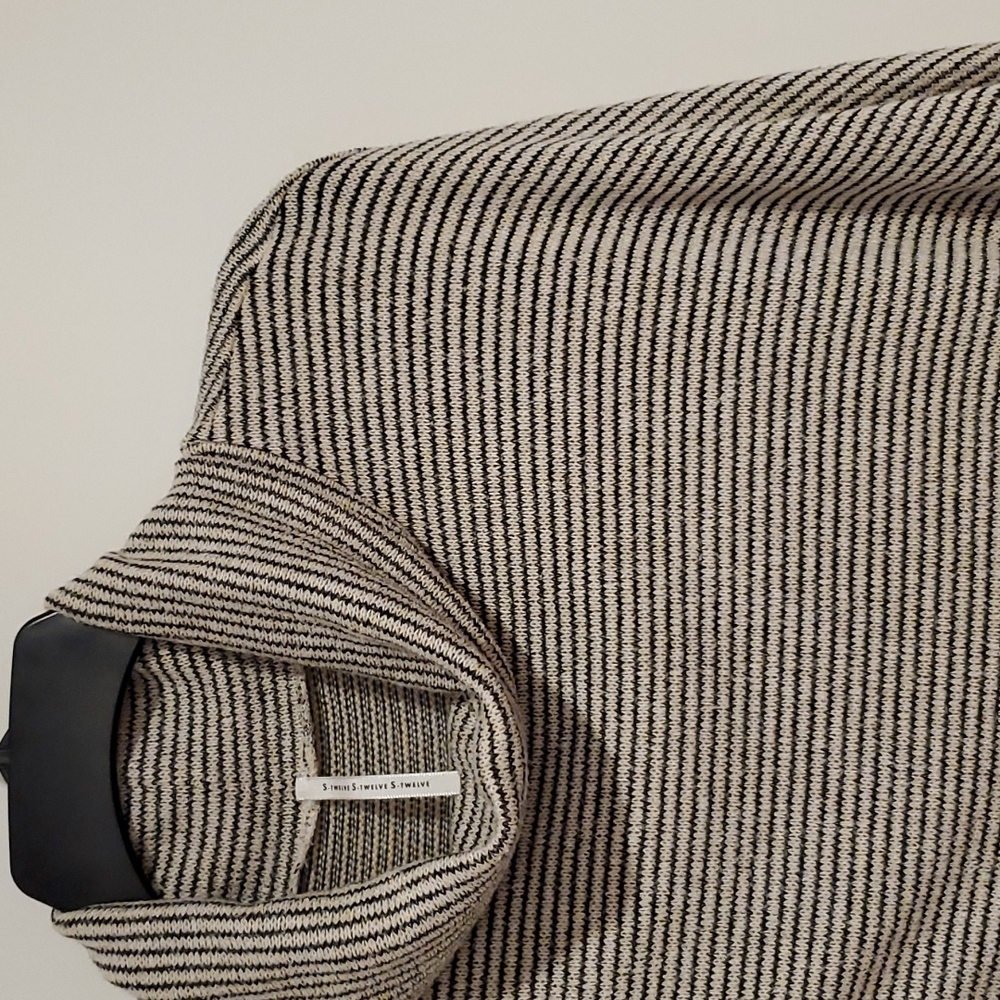 Cowl neck wrap across lightweight striped long sleeve sweater top Small - Picture 7 of 8